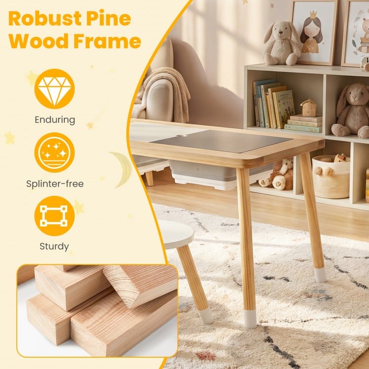 Wooden Kids Activity Table Set with Double-Sided Boards