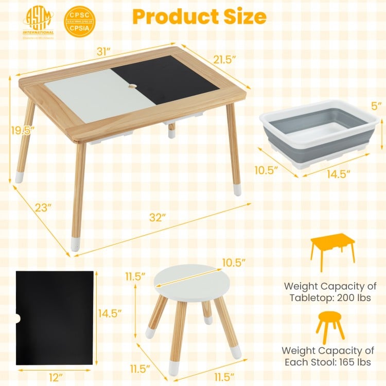 Wooden Kids Activity Table Set with Double-Sided Boards
