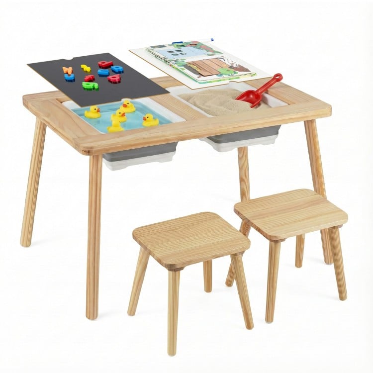 Wooden Kids Activity Table Set with 2 Foldable Storage Bins