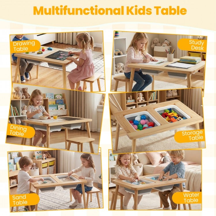 Wooden Kids Activity Table Set with 2 Foldable Storage Bins