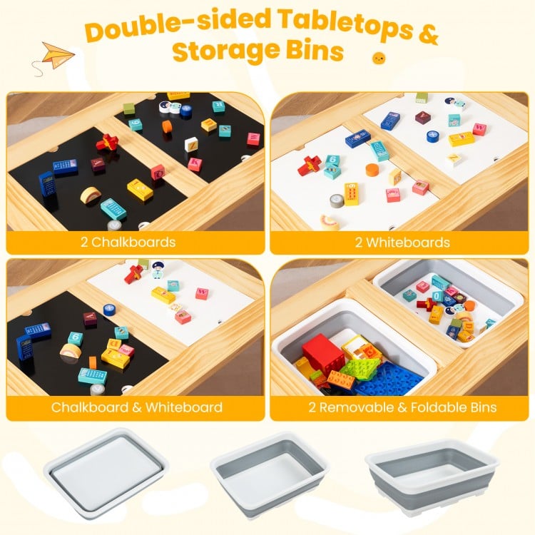 Wooden Kids Activity Table Set with 2 Foldable Storage Bins