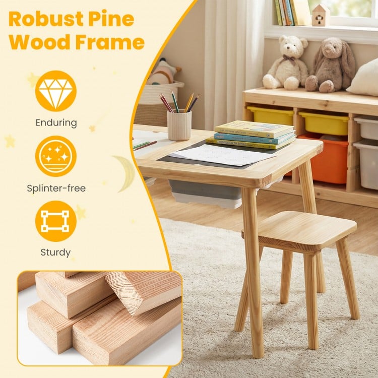 Wooden Kids Activity Table Set with 2 Foldable Storage Bins