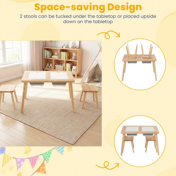 Wooden Kids Activity Table Set with 2 Foldable Storage Bins