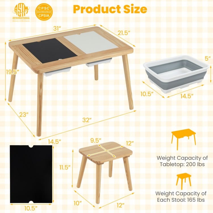 Wooden Kids Activity Table Set with 2 Foldable Storage Bins