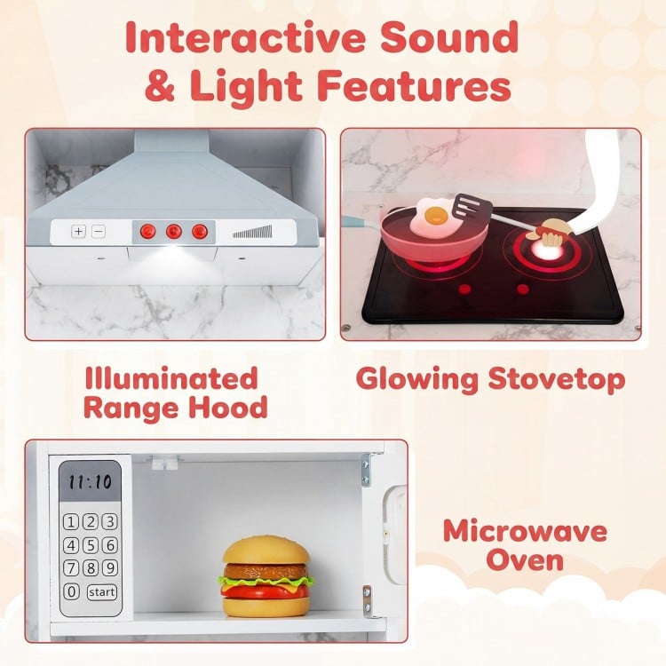 Wooden Kids Play Kitchen Playset with Realistic Lights and Sounds-White