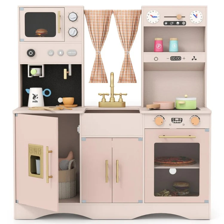 Wooden Kids Pretend Play Toy Kitchen with Microwave & Coffee Maker