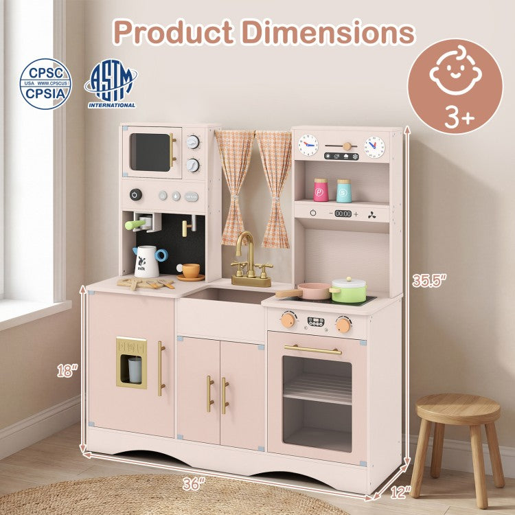 Wooden Kids Pretend Play Toy Kitchen with Microwave & Coffee Maker