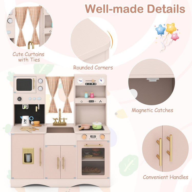 Wooden Kids Pretend Play Toy Kitchen with Microwave & Coffee Maker