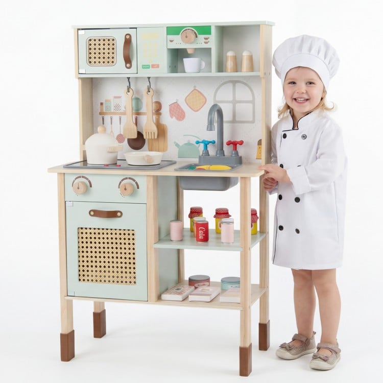 Wooden Play Kitchen for Kids with Lights and Sounds Retro Style With Accessories