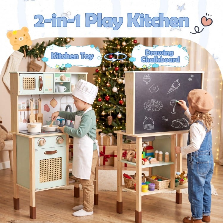 Wooden Play Kitchen for Kids with Lights and Sounds Retro Style With Accessories