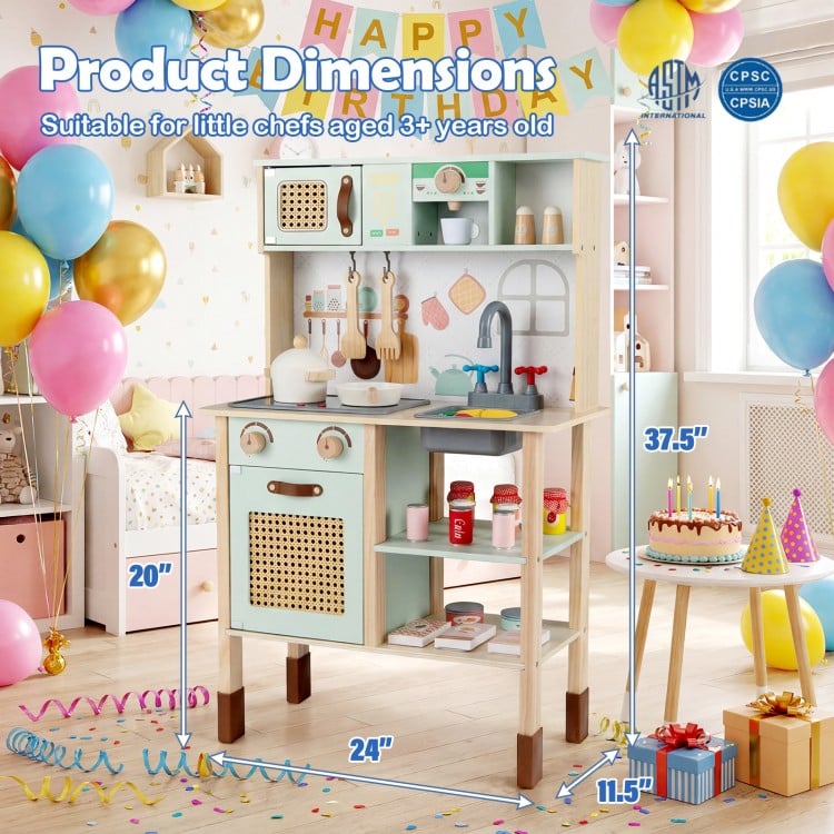 Wooden Play Kitchen for Kids with Lights and Sounds Retro Style With Accessories