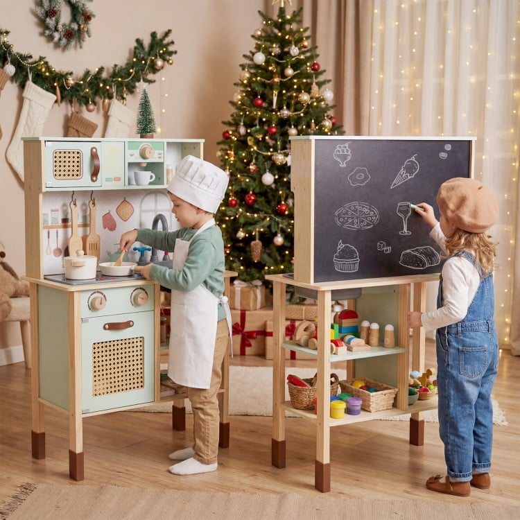 Wooden Play Kitchen for Kids with Lights and Sounds Retro Style With Accessories