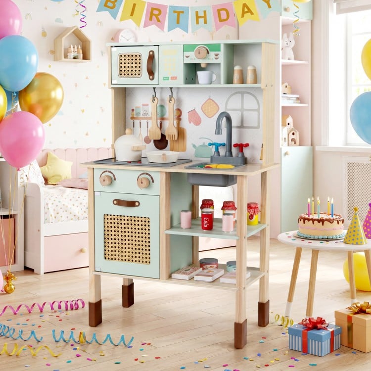 Wooden Play Kitchen for Kids with Lights and Sounds Retro Style With Accessories