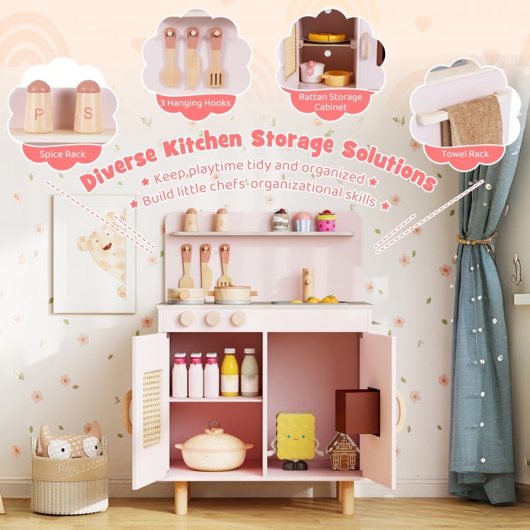 Wooden Pretend Kitchen Playset with Realistic Ice Maker
