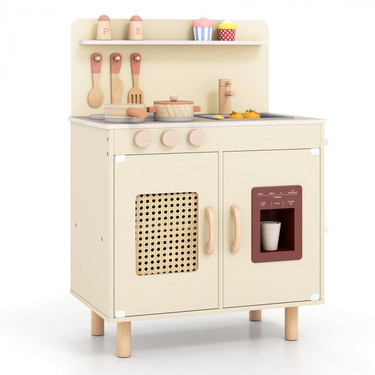 Wooden Pretend Kitchen Playset with Realistic Ice Maker