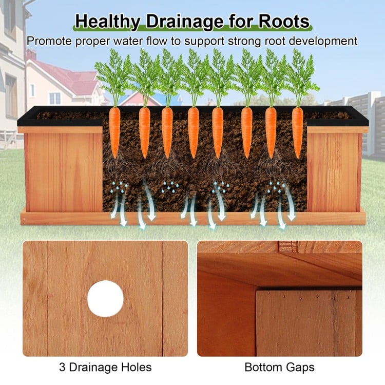 Wooden Raised Garden Bed with Drainage Holes and Liner Solid Fir Wood Planter Box-L