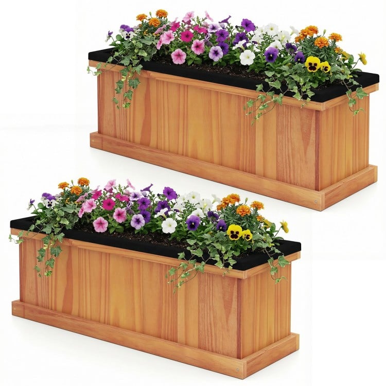 Wooden Raised Garden Bed with Drainage Holes and Liner Solid Fir Wood Planter Box-M
