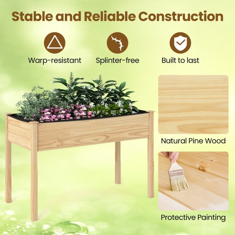 Wooden Raised Vegetable Garden Bed Elevated Grow Vegetable Planter-Natural