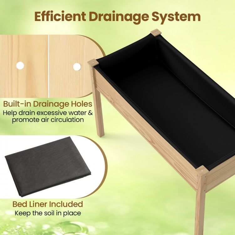 Wooden Raised Vegetable Garden Bed Elevated Grow Vegetable Planter-Natural