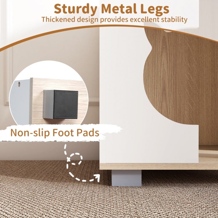 Wooden Semi-enclosed Cat Condo with Kitty Head-shaped Entry and Metal Legs-Natural