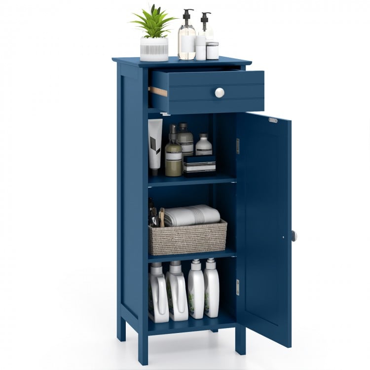 Wooden Storage Free-Standing Floor Cabinet with Drawer and Shelf-Blue