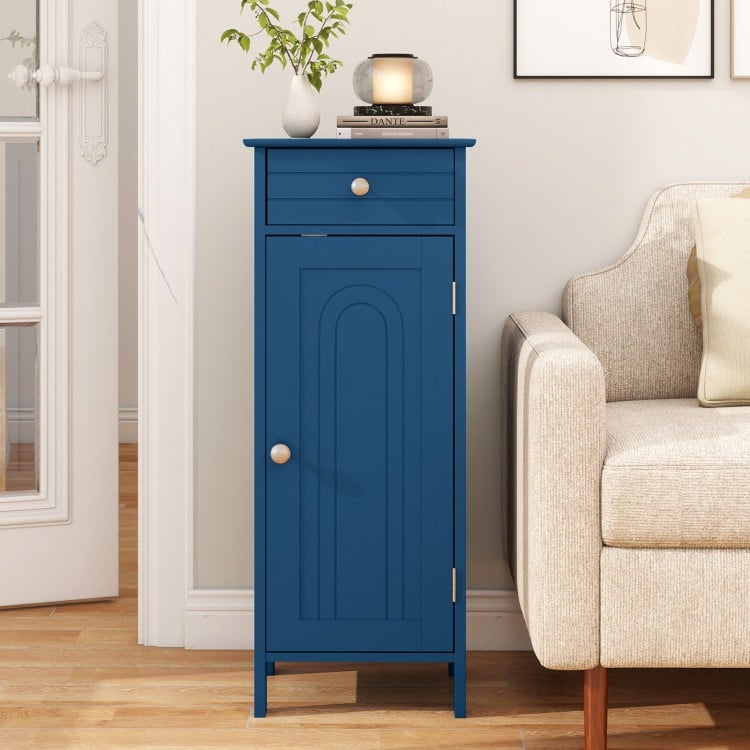 Wooden Storage Free-Standing Floor Cabinet with Drawer and Shelf-Blue