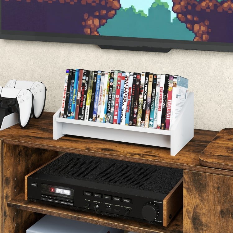 Wooden Tilting Bookcase Small Desktop Bookshelf Organizer for Magazines-White