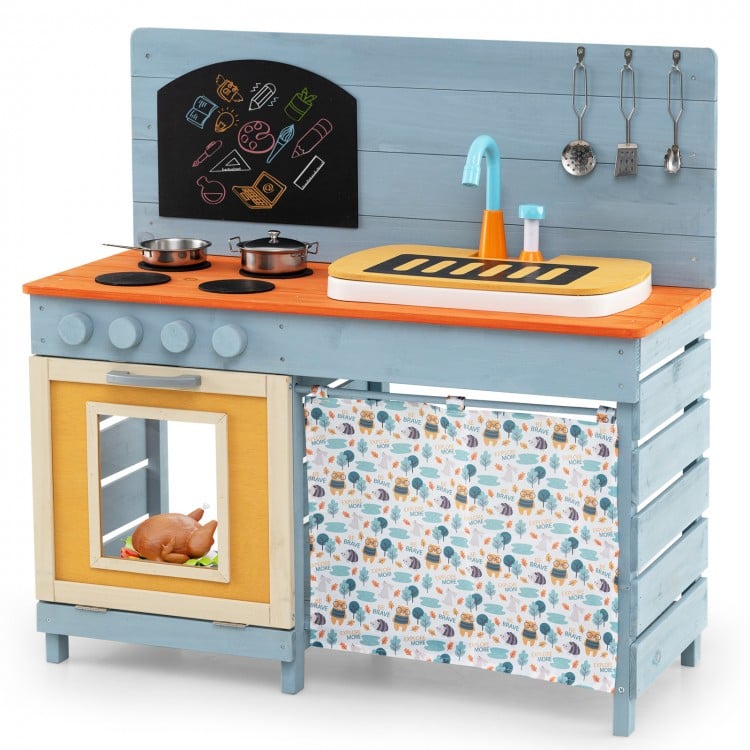 Wooden Toy Kitchen Playset with Removable Circulation Faucet and Cooking Accessories