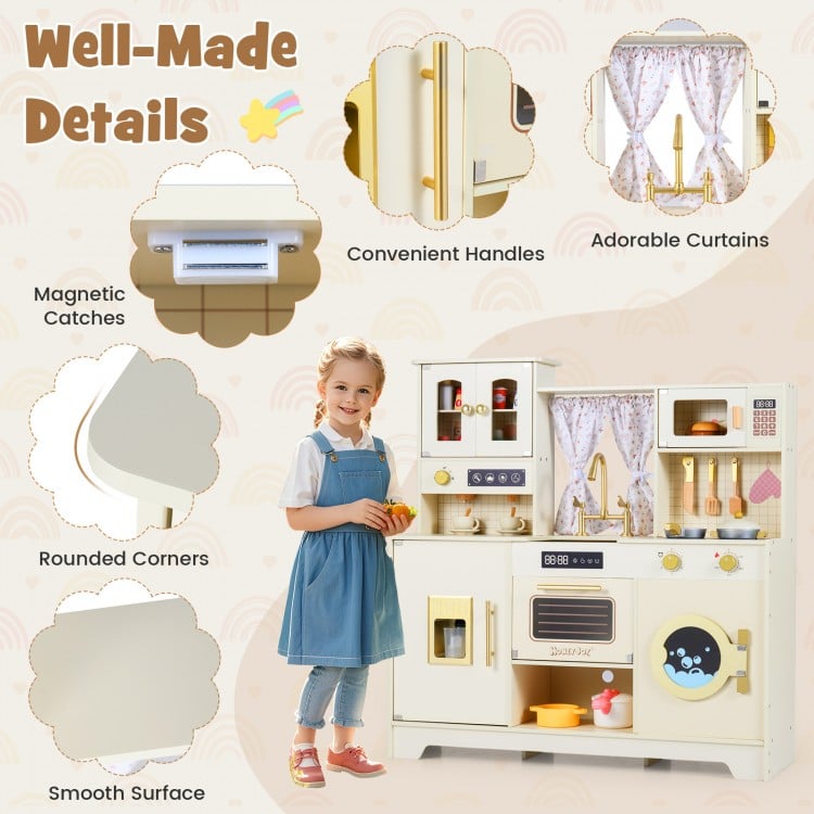 Wooden Toy Kitchen Playset with 14 Accessories for Aged 3+ Years-Beige