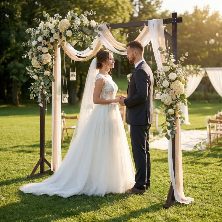 Wooden Wedding Arch Solid Wood Arbor Backdrop Stand for Wedding Ceremony-Square