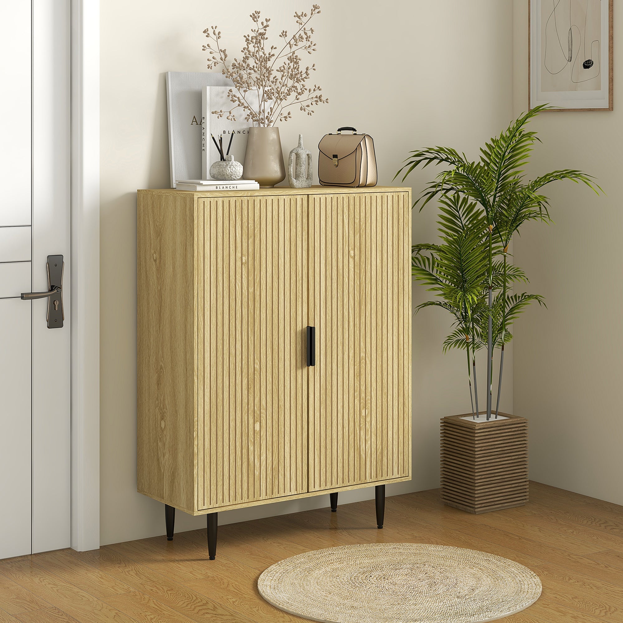 HOMCOM Entryway Shoe Storage Cabinet 5-Tier Shelving Adjustable Shelves for 15 Pairs Oak