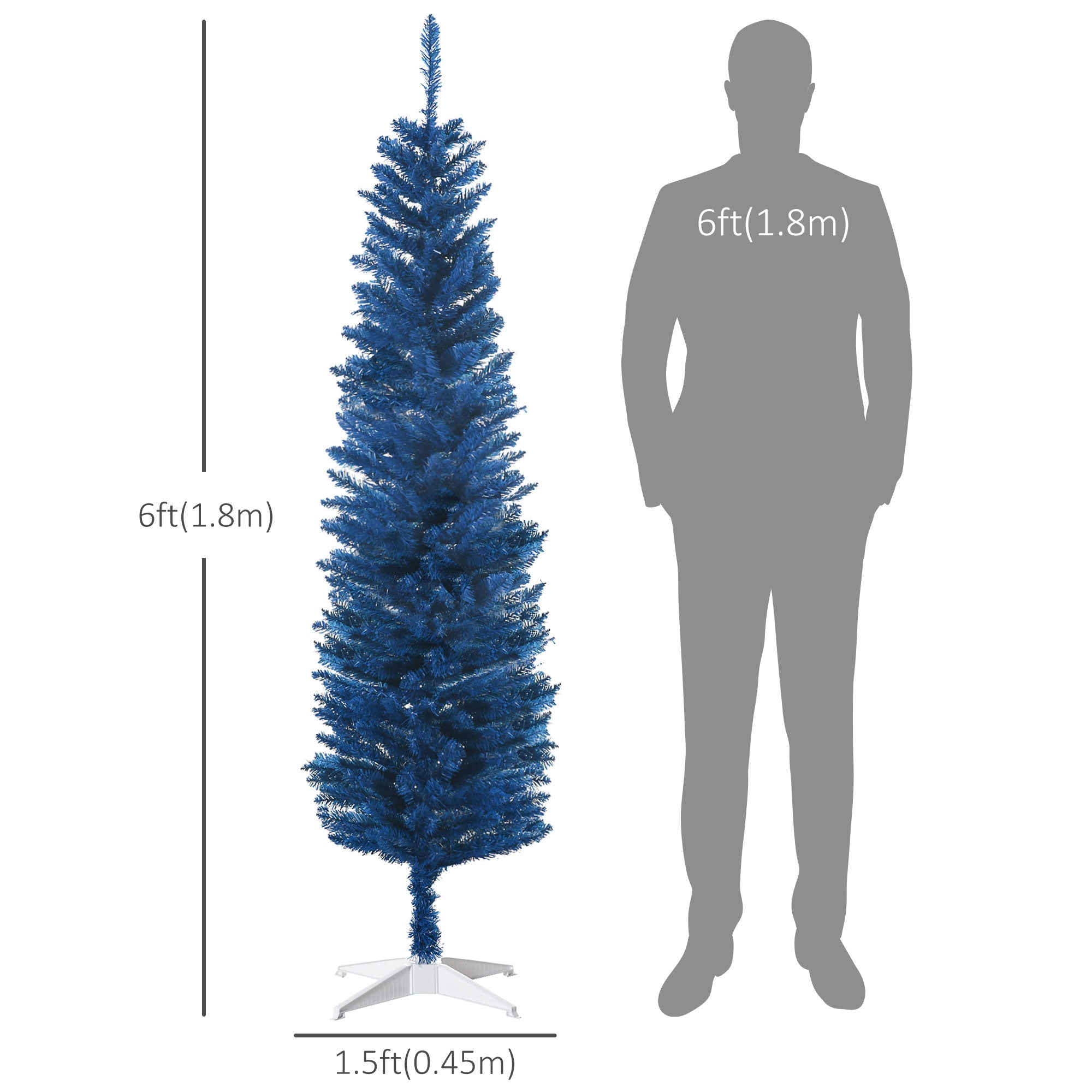 HOMCOM 6ft Deep Blue Pencil Christmas Tree, Slim Artificial Xmas Holiday Decor, Easy Setup