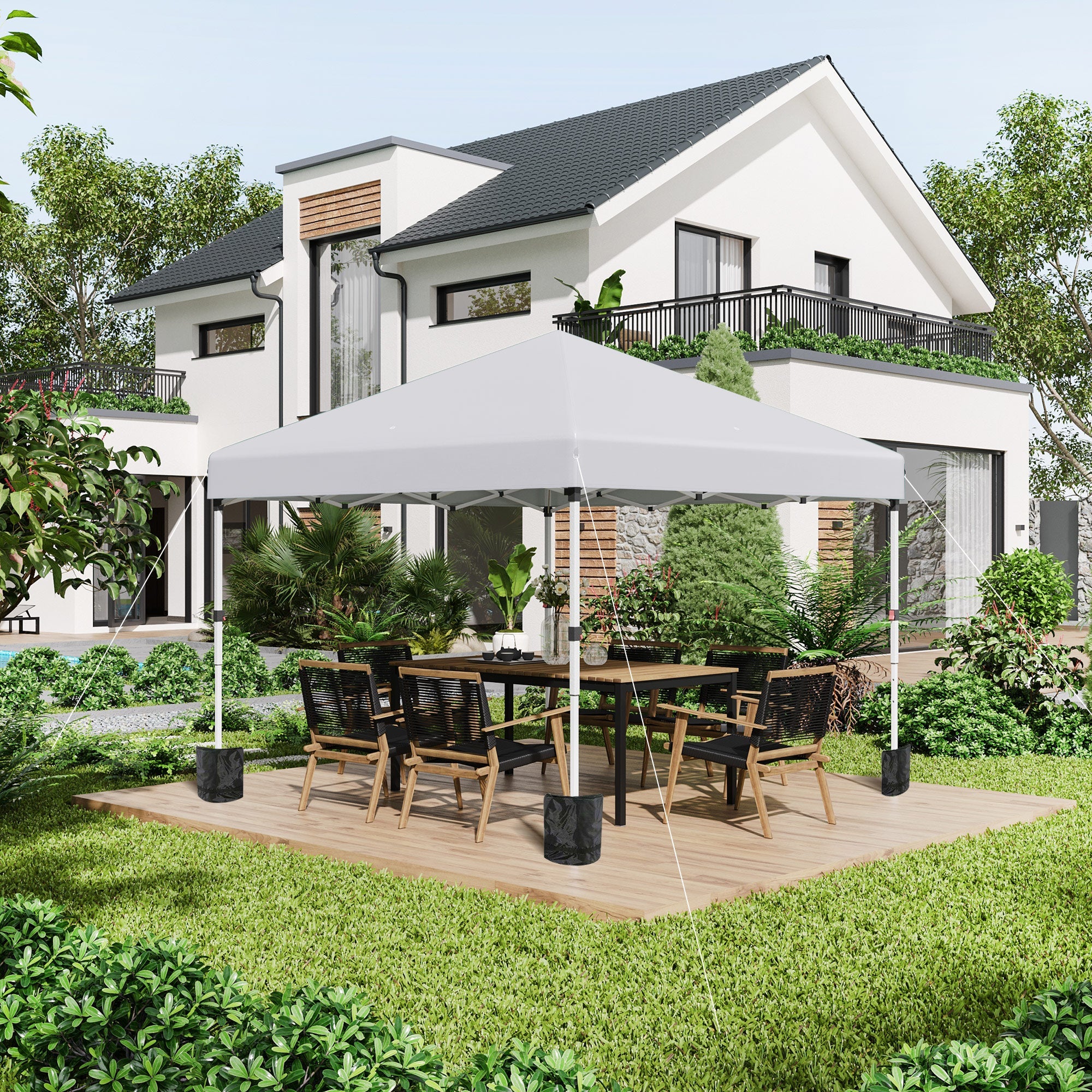 Outsunny Pop Up Canopy 10'x10' with Sidewalls & Roller Bag, Height Adjustable, White - Instant Shade for Outdoor, Garden, Patio