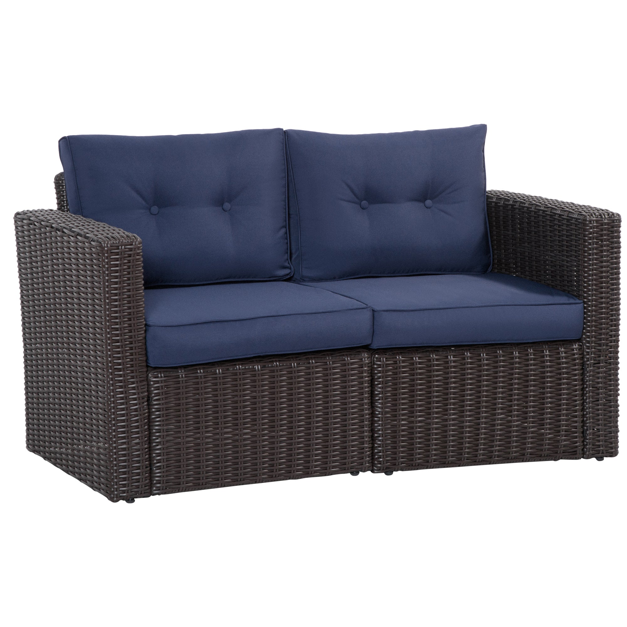 Outsunny 2 Pieces Patio Wicker Corner Sofa Set, Outdoor Freely Combination PE Rattan Furniture, with Curved Armrests & Padded Cushion