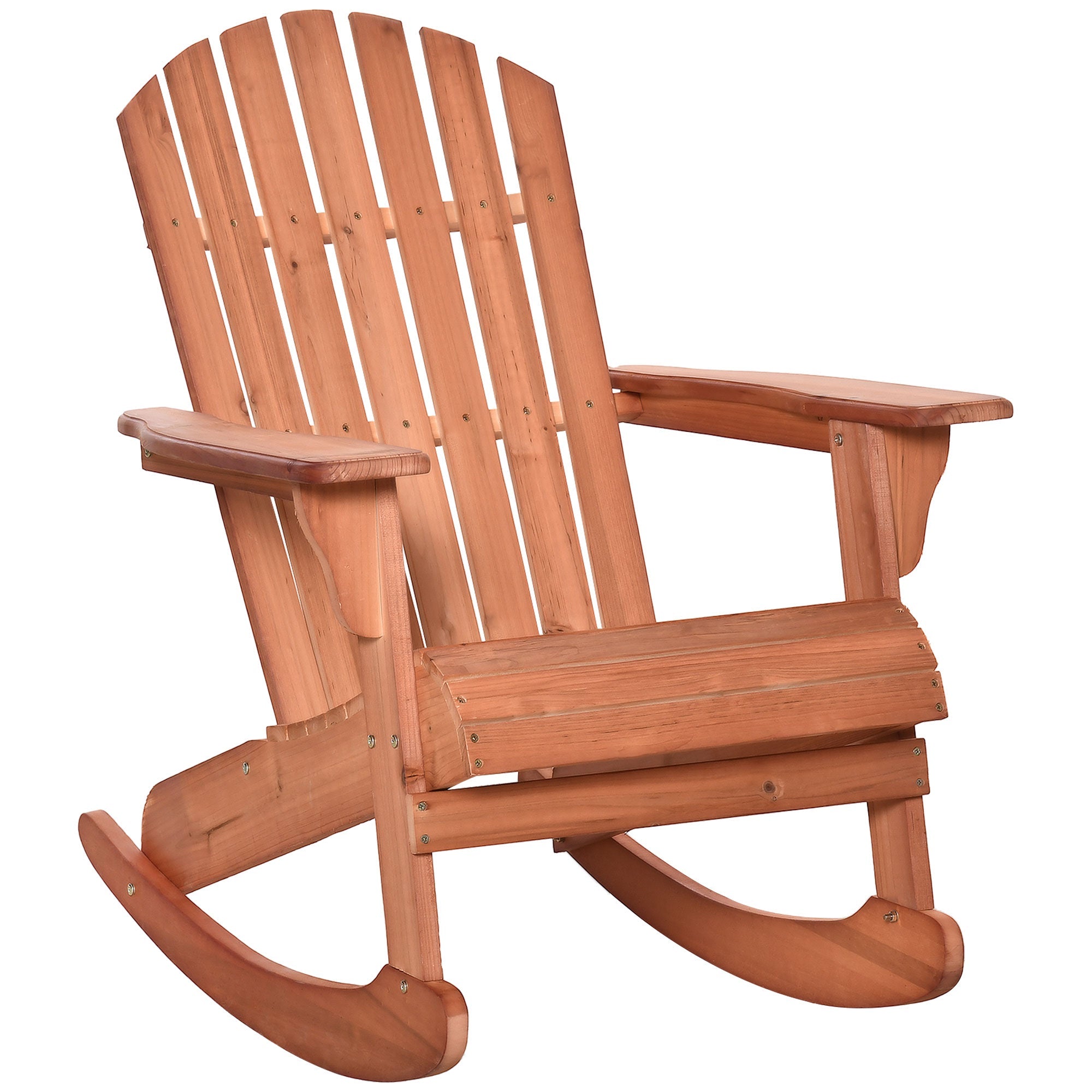 Outsunny Wooden Adirondack Rocking Chair with Slatted Wooden Design, Fanned Back, & Classic Rustic Style, Teak
