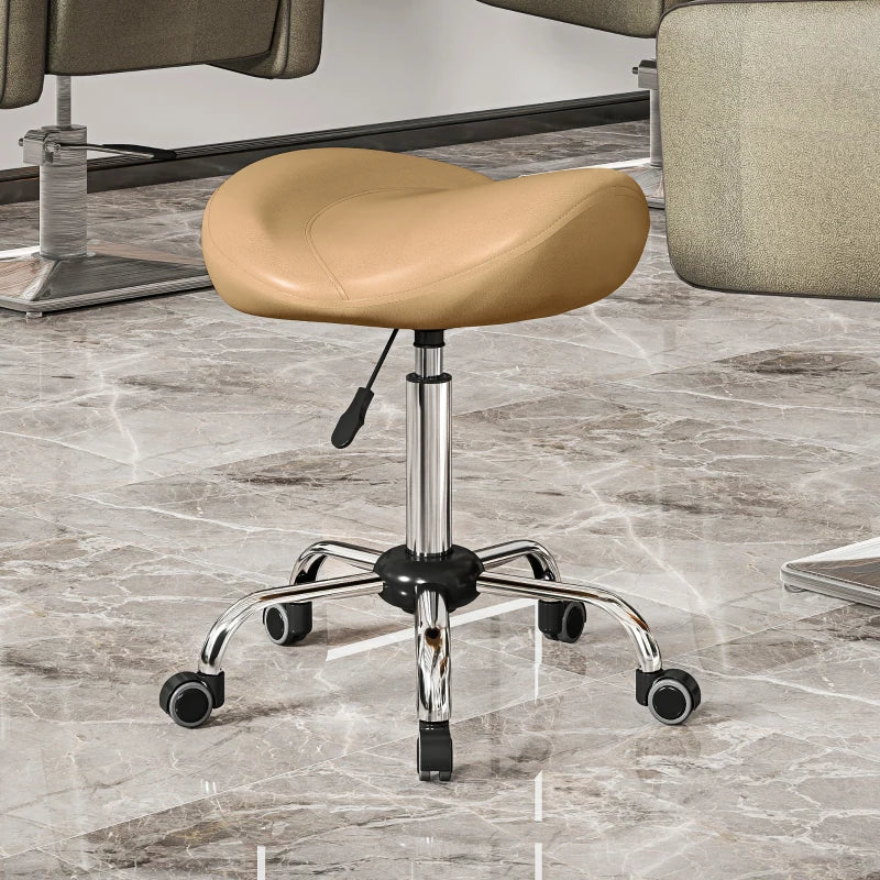 Saddle Stool, Height Adjustable Rolling Salon Chair with PU Leather for Massage, Spa, Clinic, Beauty and Tattoo, Brown