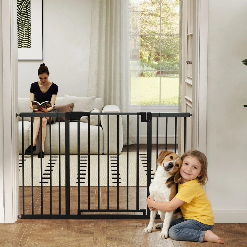 Baby Gate, Pet Safety Gate Pressure Fit, 30"-51" Wide with Two-Way Open, Auto-Close for Stair, Doorways, Hallways, Black