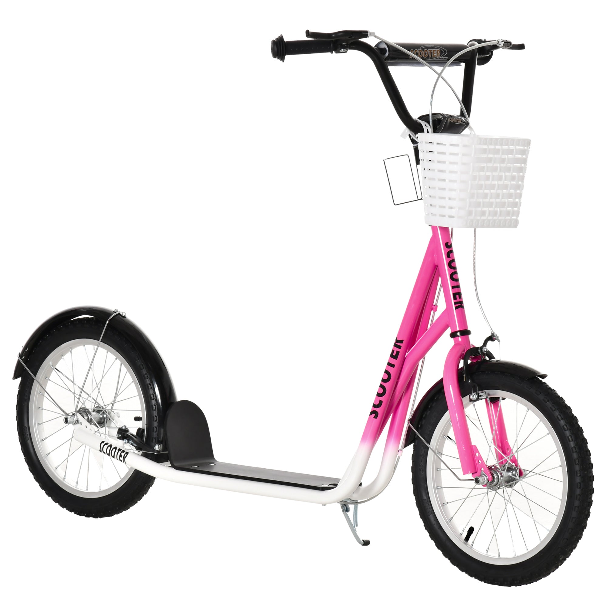 Aosom Kick Scooter for Kids Teens with Adjustable Handlebar Dual Brakes 16" Inflatable Rubber Tyres Outdoor Fun Pink