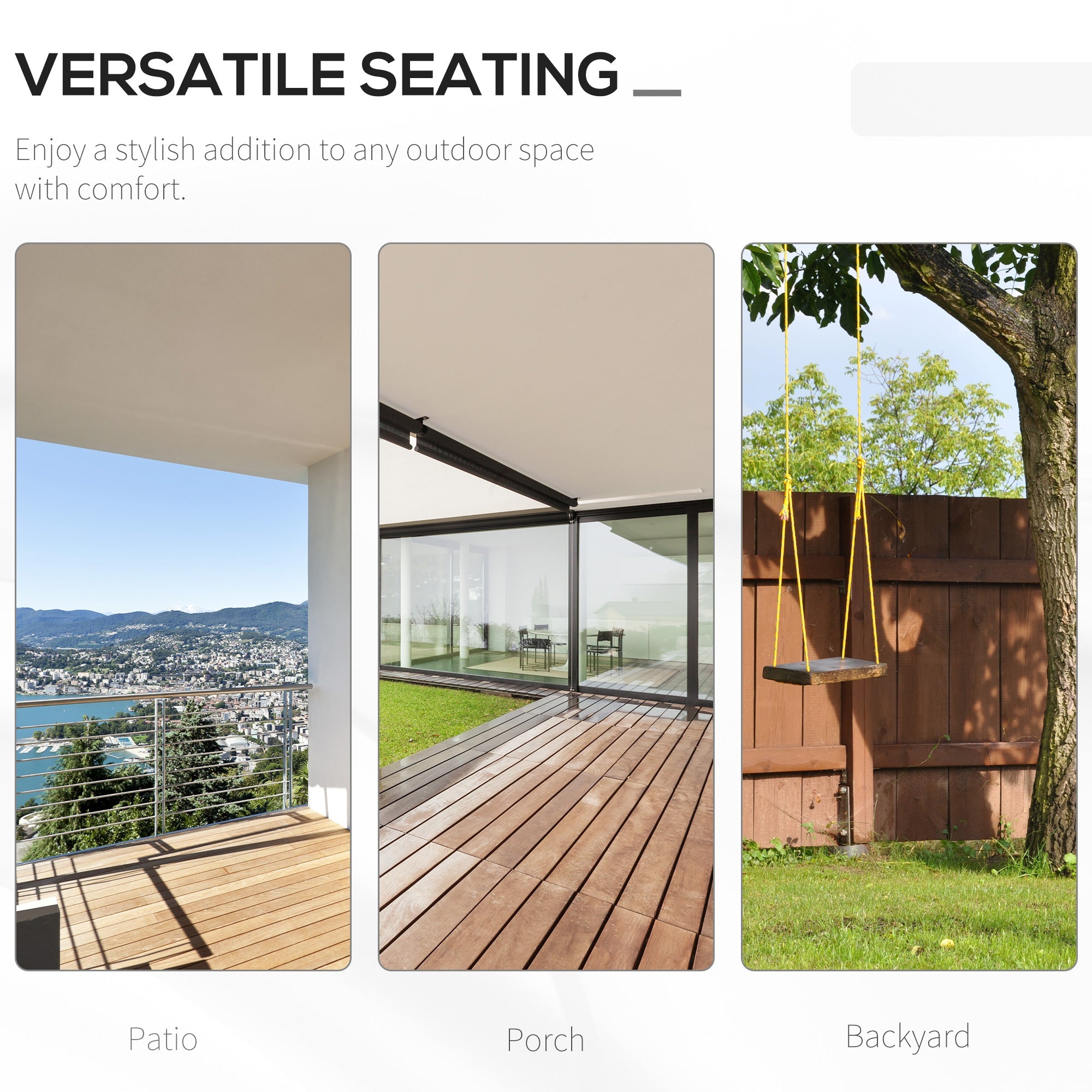 Outsunny White 2-Person Porch Swing Bench: Adjustable Hanging Chains Patio Chair for Deck, Garden, Backyard Relaxation