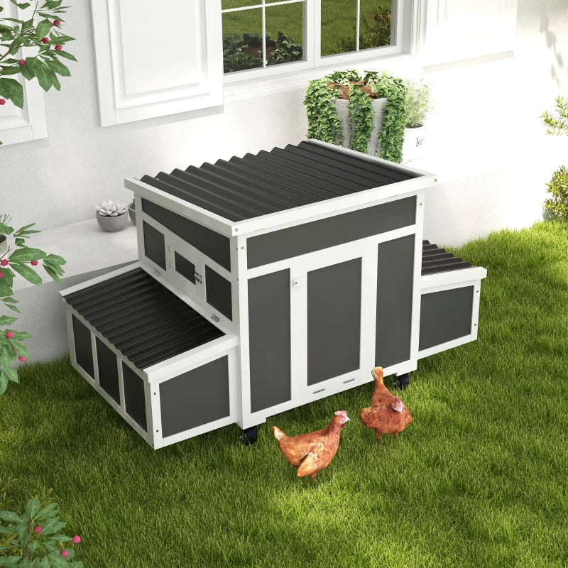 Wooden Chicken Coop with Nesting Box for 6 Chickens, Dark Grey