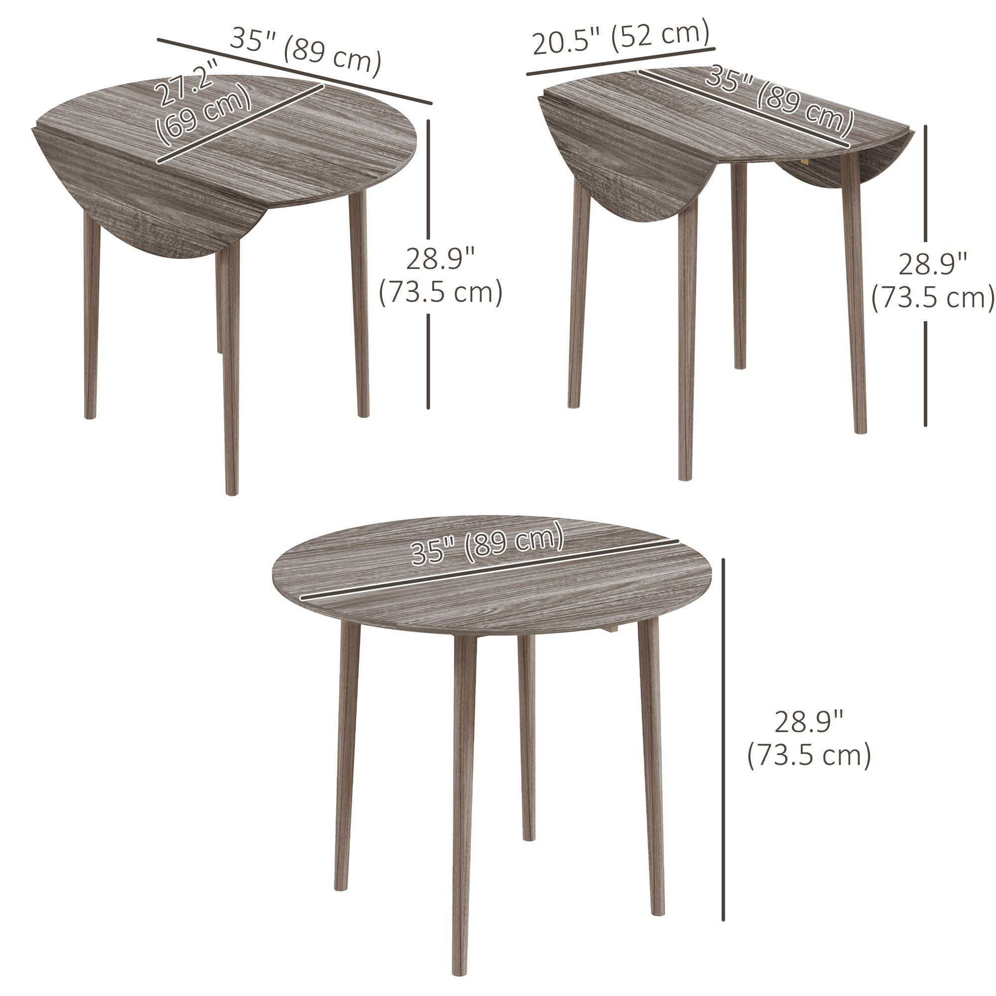 HOMCOM Folding Round Drop Leaf Kitchen Table Small Spaces Wood Legs Distressed Grey