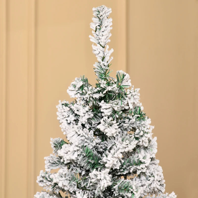 HOMCOM 7.5FT Prelit Snow Flocked Christmas Tree with Warm White LED Lights, Artificial Holiday Decoration