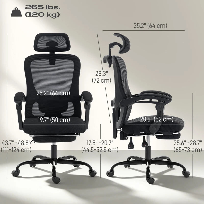 Office Chair, Ergonomic Mesh Computer Desk Chair with Adjustable Headrest, Lumbar Support, Black