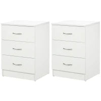 Bedside Table with 3 Drawers, Modern Wood Nightstand, Side Table with Anti-tipping Design for Bedroom, Set of 2, White