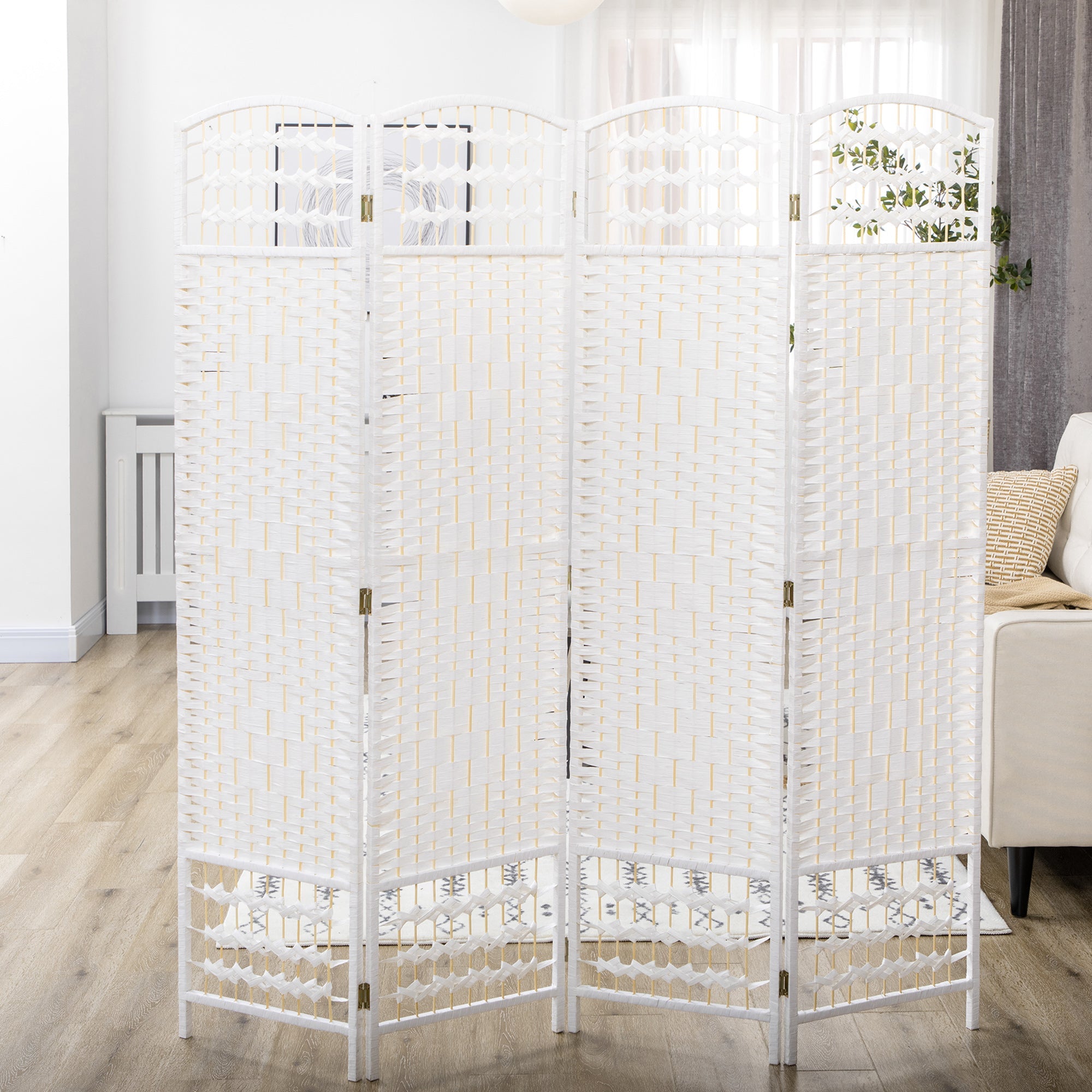 HOMCOM 4-Panel Folding Room Separator: Portable Privacy Screen Indoor Office Divider, White
