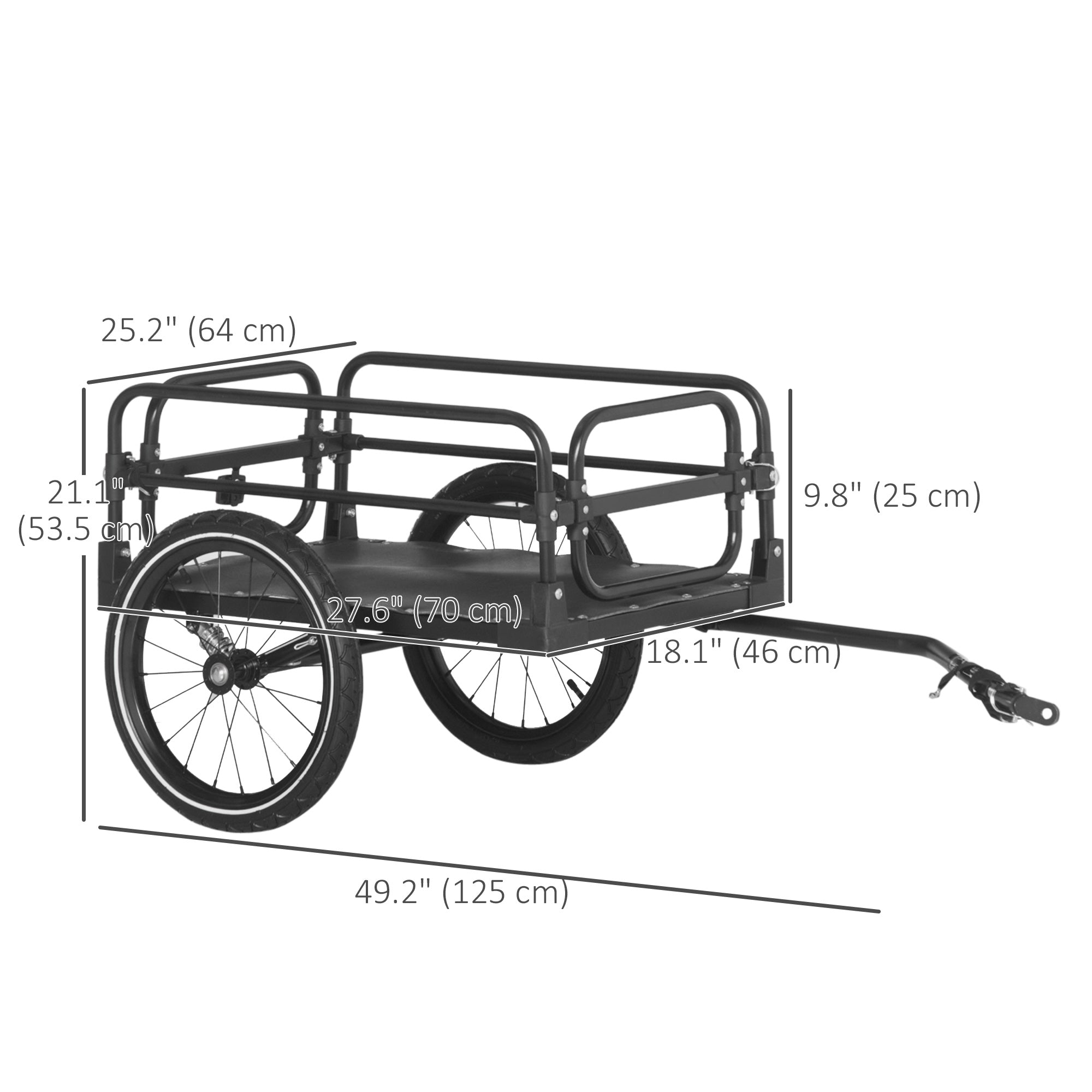 Aosom Bike Trailer, Bicycle Cargo Carrier with Suspension, Triple Safety Features, 16" Wheels, Hitch, Steel Frame, Black