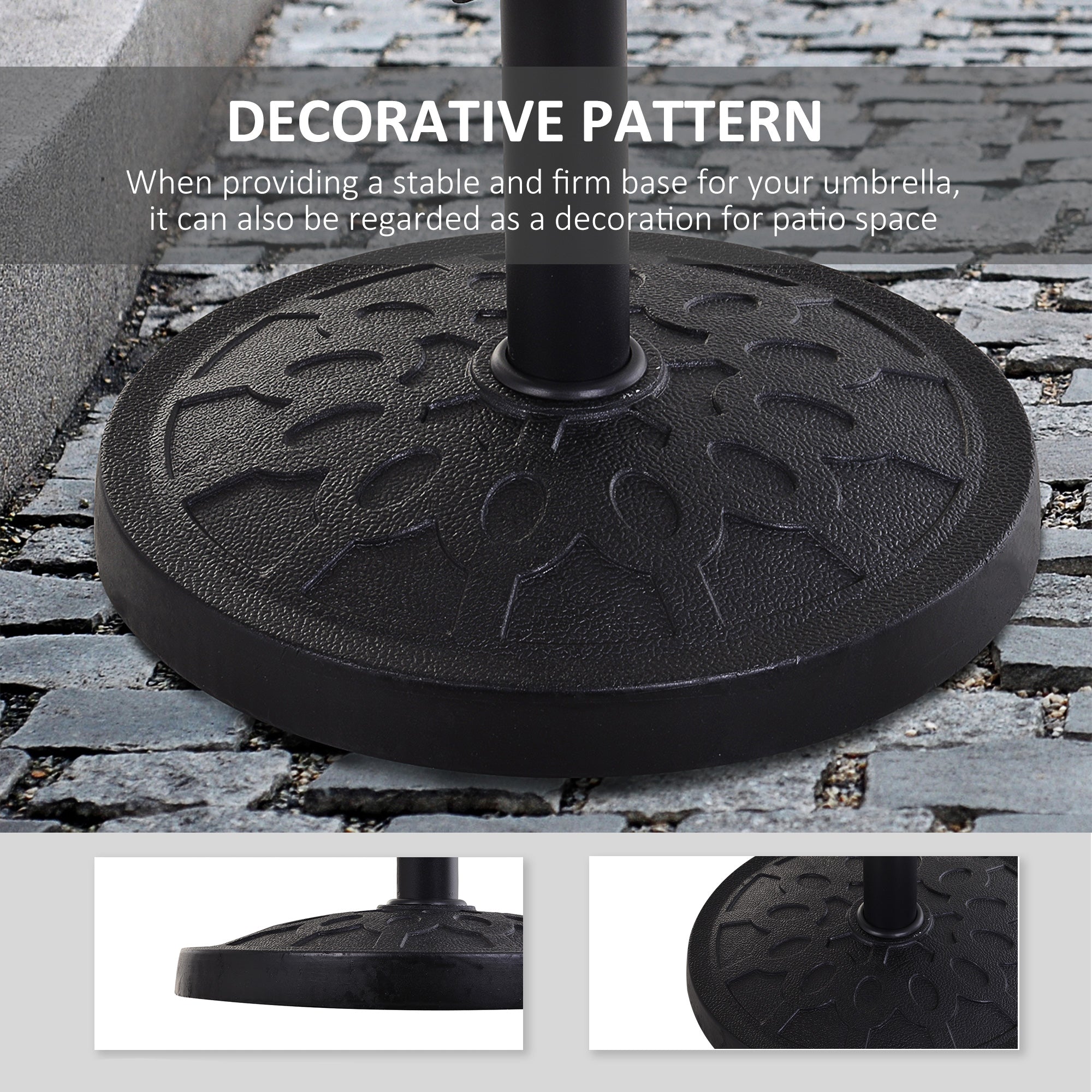 Outsunny Umbrella Base: Resin Round Patio Parasol Stand Holder Coated Pole for Outdoor Black