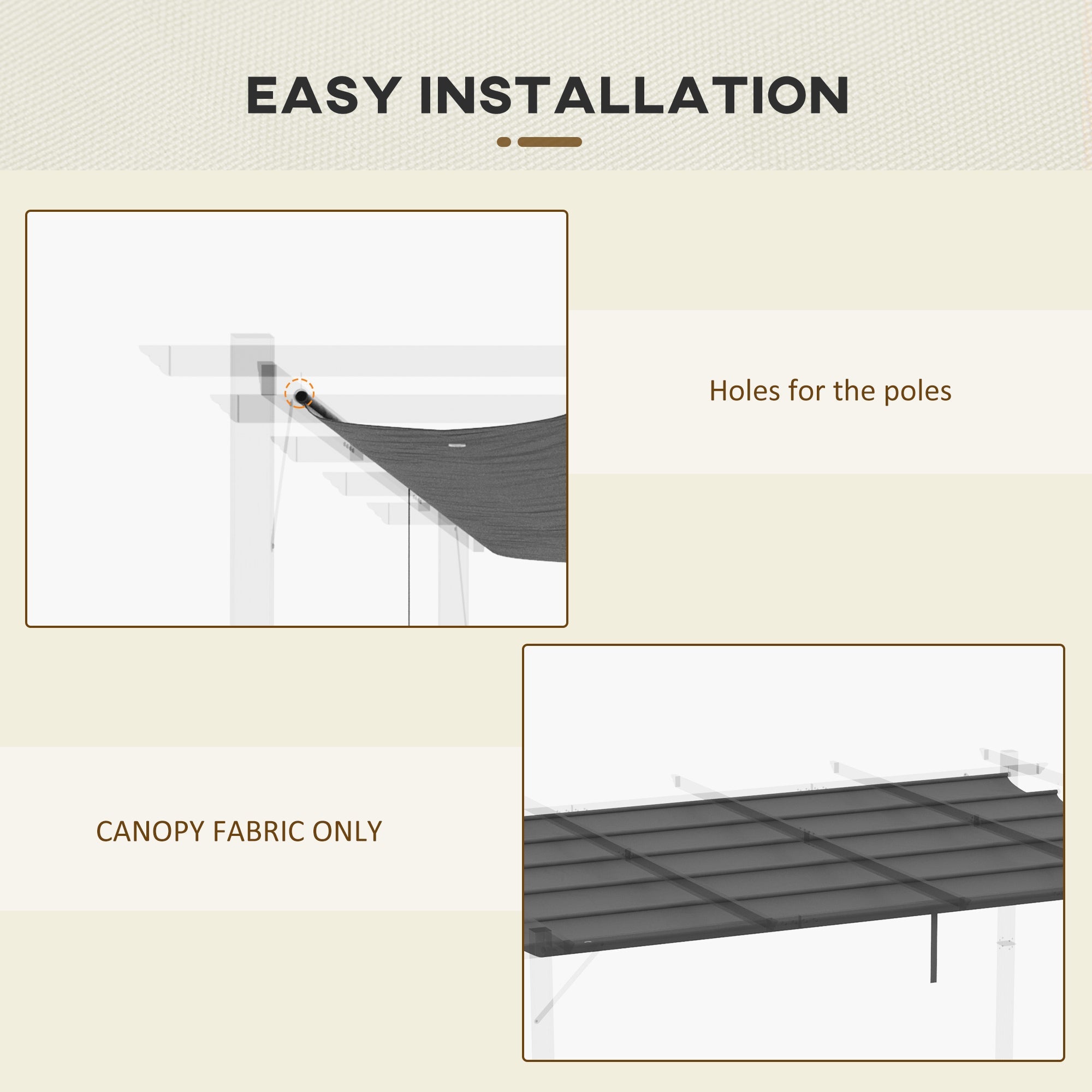 Outsunny Retractable Pergola Canopy Cover Replacement for 13.1' x 9.8' Pergola, Dark Grey