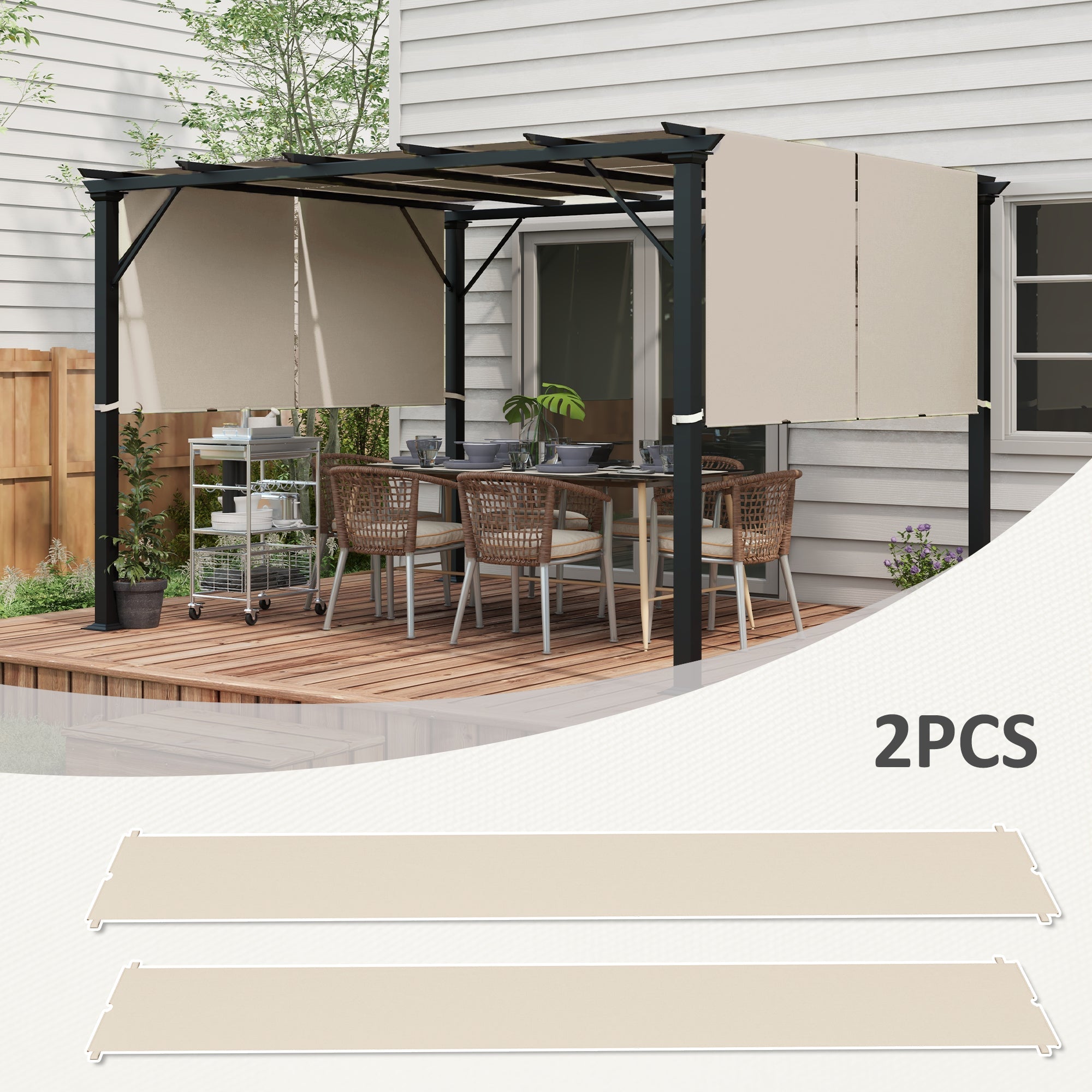 Outsunny 2 Pcs Pergola Replacement Canopy UV Protection Shade Cover for 10x10ft Pergola Khaki