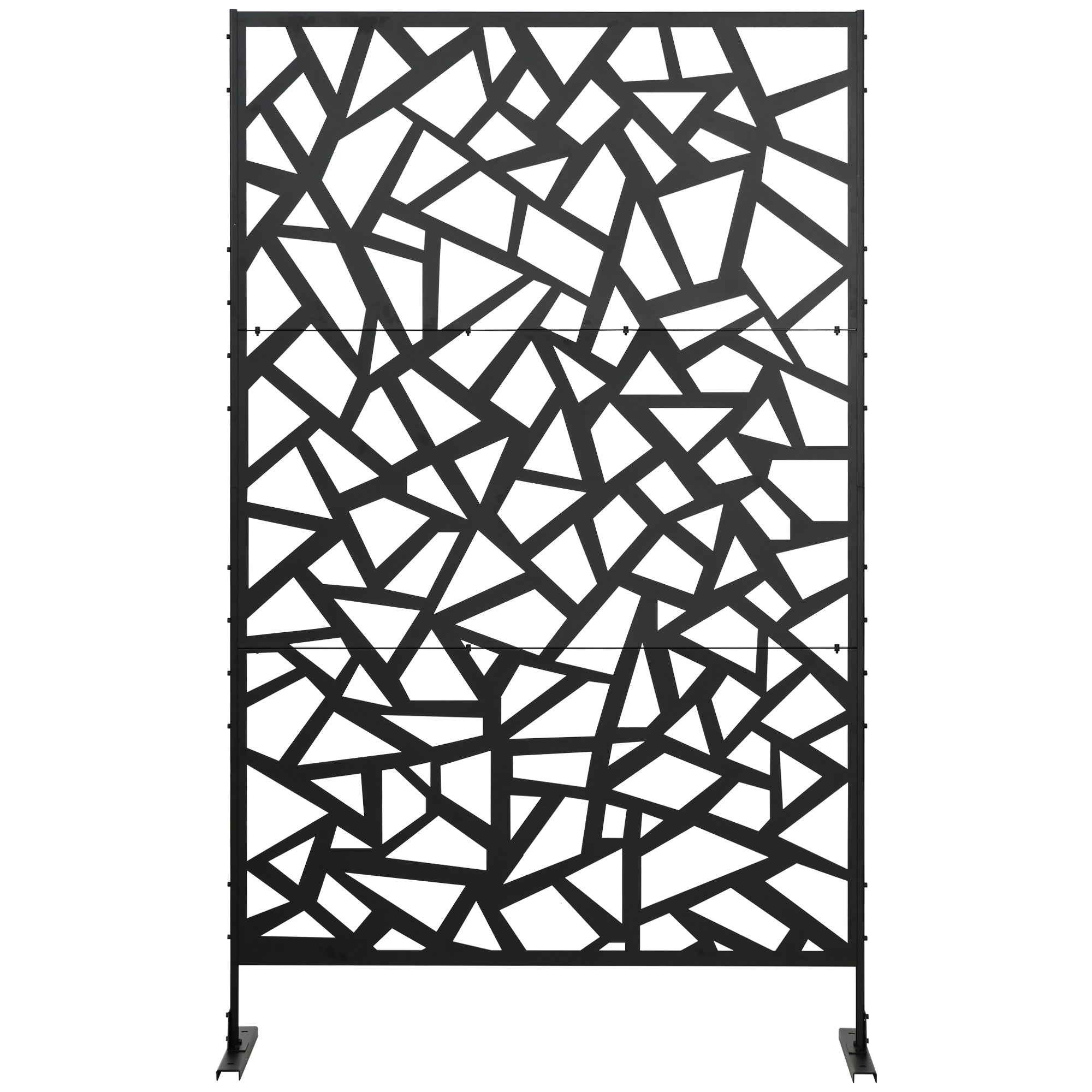 Outsunny Metal Outdoor Privacy Screen Decorative Divider with Stand Ground Stakes for Garden Backyard Black